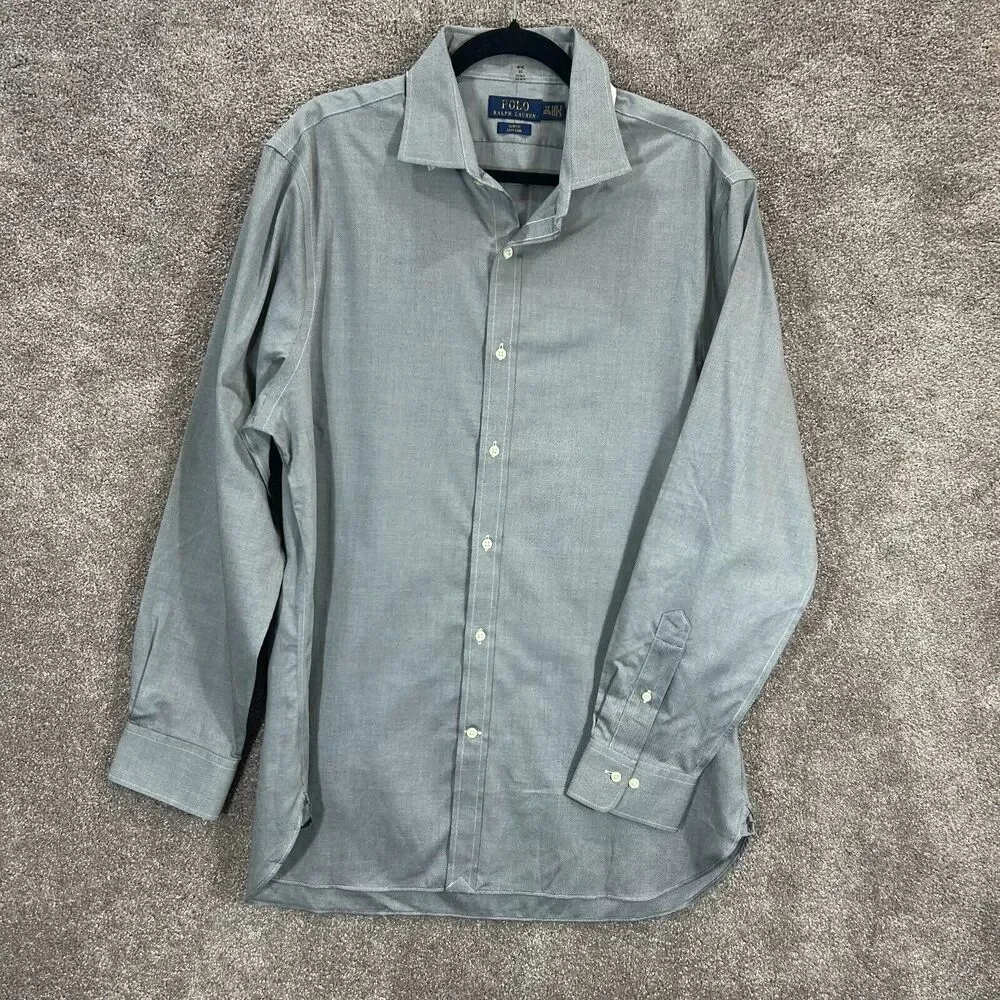 Polo Ralph Lauren Shirt Mens 17 34/35‎ Gray Button Up Long Sleeve Spread Collar